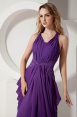 Unique Halter Appliques Purple Prom Party Dresses For Cheap