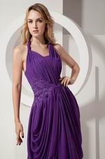 Unique Halter Appliques Purple Prom Party Dresses For Cheap