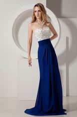 Slender Sweetheart Column Dark Blue Chiffon Prom Party Dress