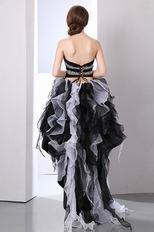 High Low Ruffled Skirt Black And White Organza Prom Dress With Beading