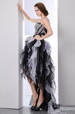 High Low Ruffled Skirt Black And White Organza Prom Dress With Beading