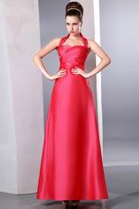 Simple Halter Sweetheart A-line Floor-Length Coral Red Celebrity Dress