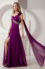 Formal Ocassion Flowers Strap Purple Prom Dress With Split