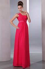 One Shoulder Carmine Red Chiffon Fabric Very Formal Dresses Online