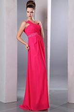 One Shoulder Carmine Red Chiffon Fabric Very Formal Dresses Online