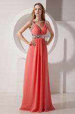 Inexpensive Straps Floor Length Watermelon Chiffon Prom Dress