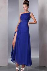 One Shoulder Floor Length Front Split Skirt Cobalt Blue Prom Dress