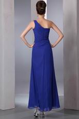 One Shoulder Floor Length Front Split Skirt Cobalt Blue Prom Dress