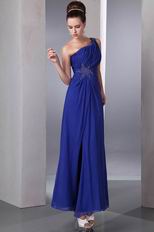 One Shoulder Floor Length Front Split Skirt Cobalt Blue Prom Dress