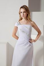 One Shoulder Elegant Embroidery White Chiffon Prom Dress