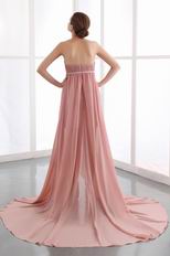 Salmon Pink Custom Fit Ruched High Low Chiffon Prom Dress