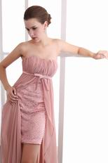 Salmon Pink Custom Fit Ruched High Low Chiffon Prom Dress