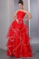 Strapless Ruffles A-line Scarlet Skirt Quality Prom Qresses Pretty