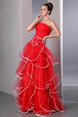 Strapless Ruffles A-line Scarlet Skirt Quality Prom Qresses Pretty