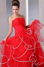 Strapless Ruffles A-line Scarlet Skirt Quality Prom Qresses Pretty