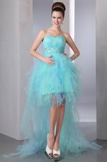 Beautiful High Low Style Aqua Blue Prom Dress With Beading Belt