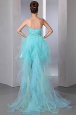 Beautiful High Low Style Aqua Blue Prom Dress With Beading Belt