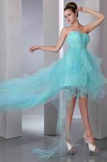 Beautiful High Low Style Aqua Blue Prom Dress With Beading Belt