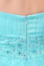 Beautiful High Low Style Aqua Blue Prom Dress With Beading Belt