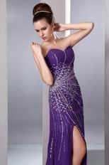 Sexy Beading Emberllish Eggplant Long Split Skirt Prom Dress