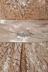 Flaring Strapless Sequin Belt Golden Formal Party Prom Dress