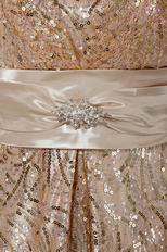 Flaring Strapless Sequin Belt Golden Formal Party Prom Dress