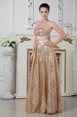 Flaring Strapless Sequin Belt Golden Formal Party Prom Dress