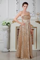 Flaring Strapless Sequin Belt Golden Formal Party Prom Dress