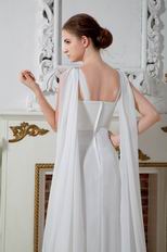Square Neck Beaded Straps White Chiffon Prom Dress By Designer