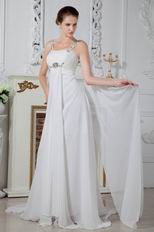 Square Neck Beaded Straps White Chiffon Prom Dress By Designer