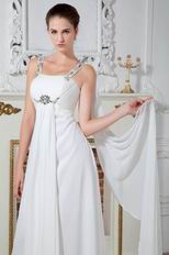 Square Neck Beaded Straps White Chiffon Prom Dress By Designer