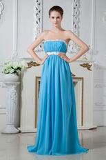 Best Seller Style Strapless Aqua Blue Chiffon Prom Dress With Beading
