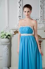 Best Seller Style Strapless Aqua Blue Chiffon Prom Dress With Beading