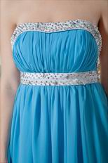 Best Seller Style Strapless Aqua Blue Chiffon Prom Dress With Beading