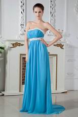 Best Seller Style Strapless Aqua Blue Chiffon Prom Dress With Beading