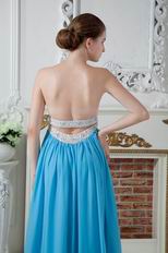 Best Seller Style Strapless Aqua Blue Chiffon Prom Dress With Beading