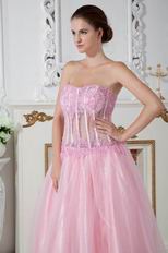 Sweetheart Transparent Bodice Basque Pink Prom Celebrity Dress