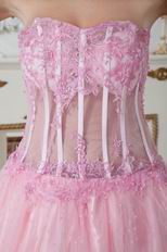 Sweetheart Transparent Bodice Basque Pink Prom Celebrity Dress