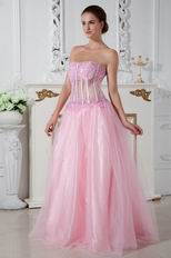 Sweetheart Transparent Bodice Basque Pink Prom Celebrity Dress