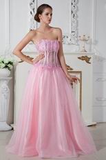 Sweetheart Transparent Bodice Basque Pink Prom Celebrity Dress