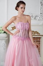 Sweetheart Transparent Bodice Basque Pink Prom Celebrity Dress