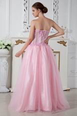 Sweetheart Transparent Bodice Basque Pink Prom Celebrity Dress