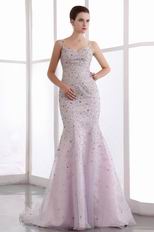 Amazing Spaghetti Straps Mermaid Pink Prom Dress With Crystals