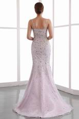 Amazing Spaghetti Straps Mermaid Pink Prom Dress With Crystals