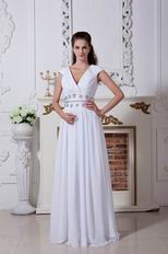 Inexpensive V-neck Cap Sleeves A-line Ivory Chiffon Prom Dress