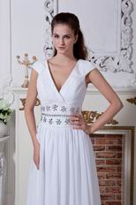 Inexpensive V-neck Cap Sleeves A-line Ivory Chiffon Prom Dress