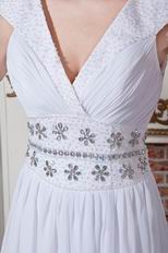 Inexpensive V-neck Cap Sleeves A-line Ivory Chiffon Prom Dress