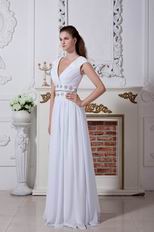 Inexpensive V-neck Cap Sleeves A-line Ivory Chiffon Prom Dress