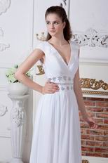 Inexpensive V-neck Cap Sleeves A-line Ivory Chiffon Prom Dress