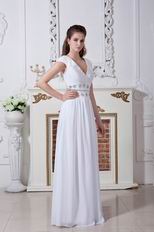 Inexpensive V-neck Cap Sleeves A-line Ivory Chiffon Prom Dress